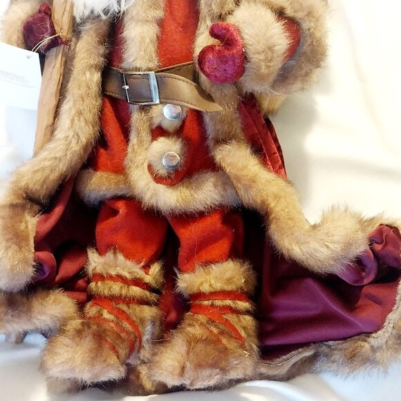 Handcrafted Santa Claus Decor With Faux Fur & Velvet Standing Holiday Figure San - Picture 8 of 11